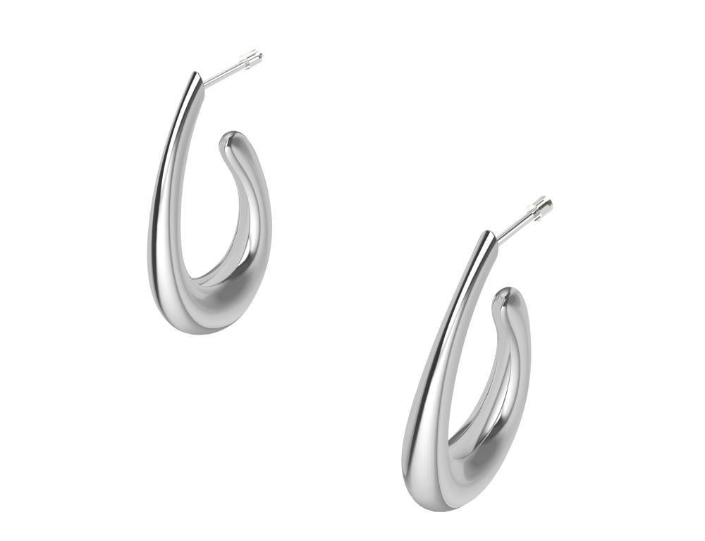 Contemporary 18 Karat White Gold Teardrop Hollow Hoop Earrings For Sale