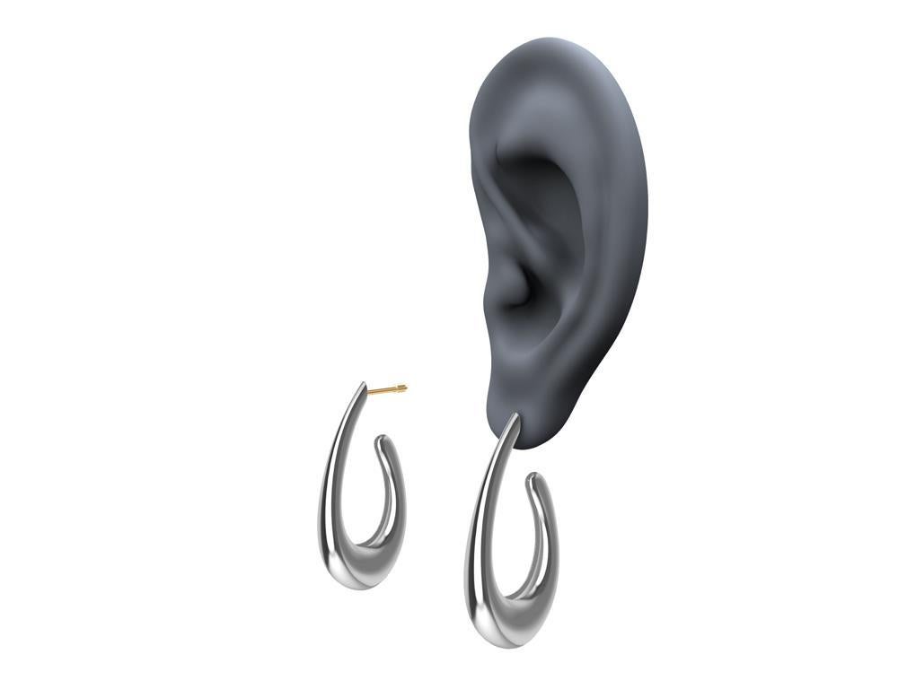 18 Karat White Gold Teardrop Hollow Hoop Earrings For Sale 1