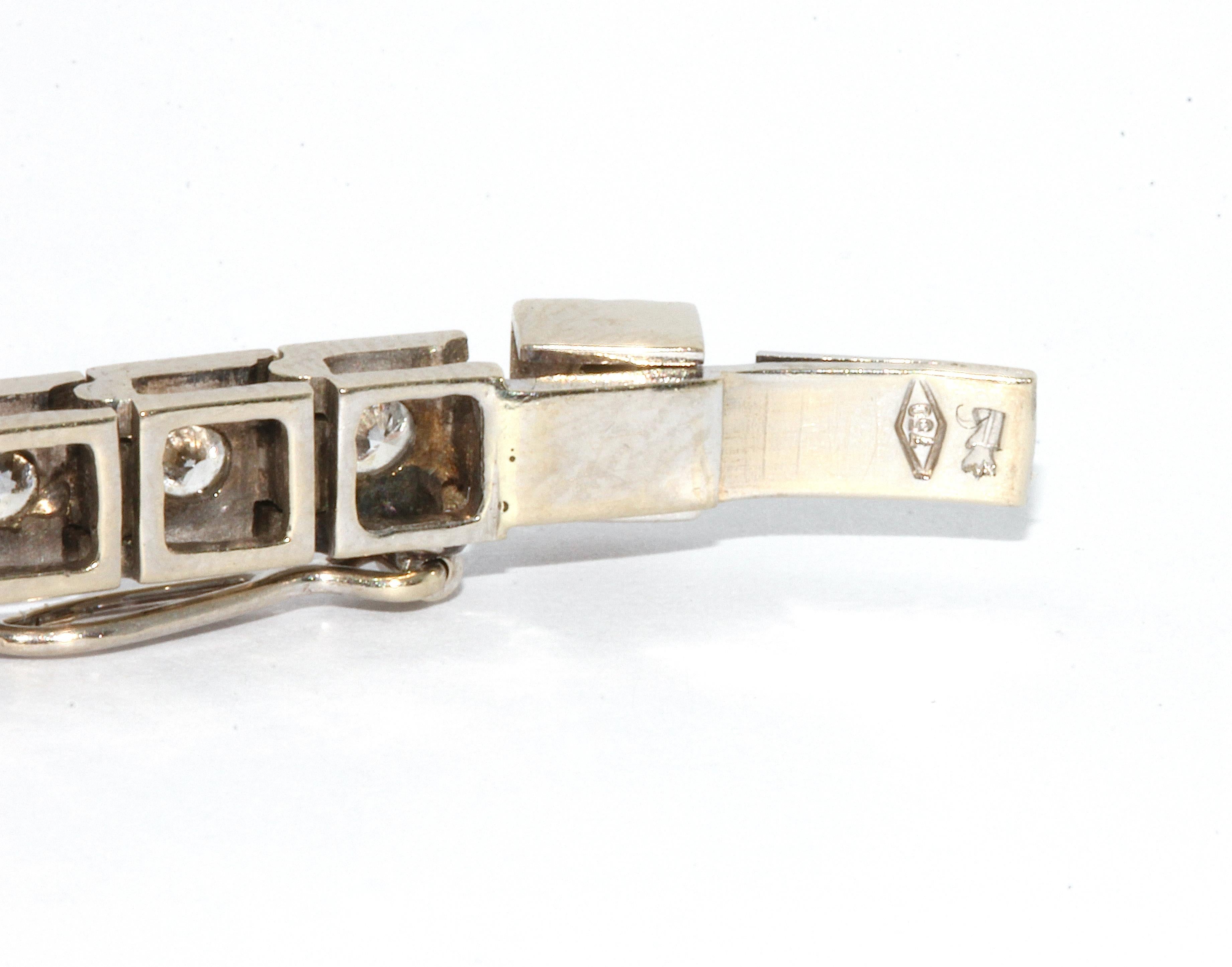 Modern 18 Karat White Gold Tennis Bracelet, Set with 38 Round White Diamonds For Sale