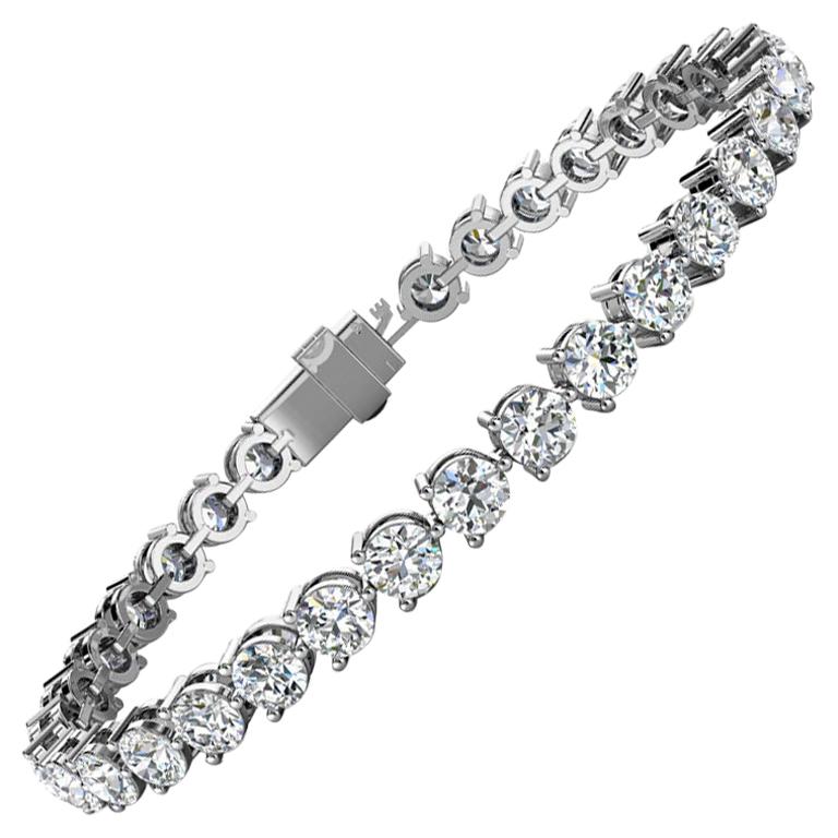 Bracelet tennis à trois griffes en or blanc 18 carats et diamants 10 carats