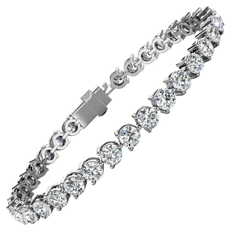 18 Karat White Gold Three Prongs Diamond Tennis Bracelet '10 Carat' For Sale