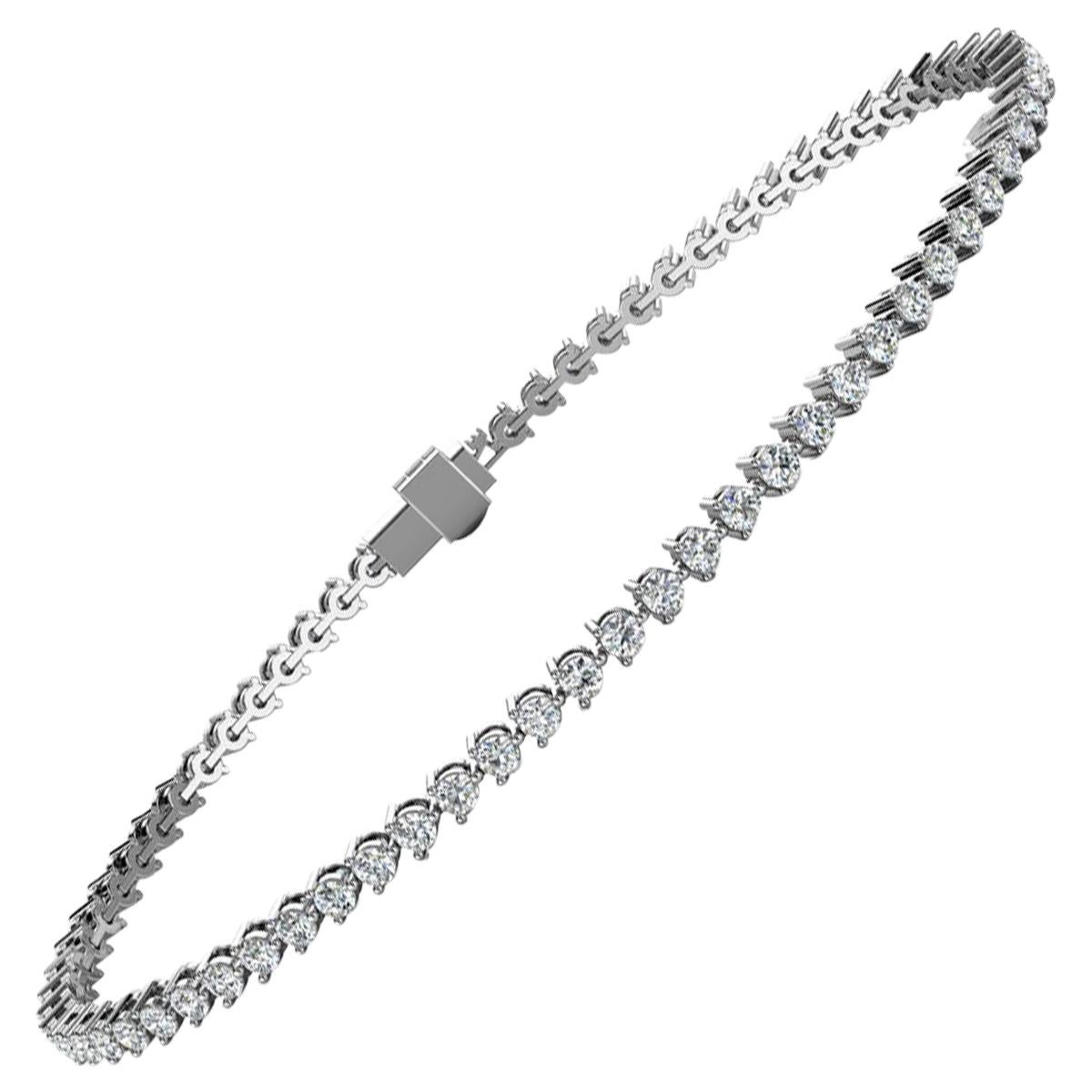 Bracciale tennis con diamanti a tre punte in oro bianco 18 carati "2 Carati