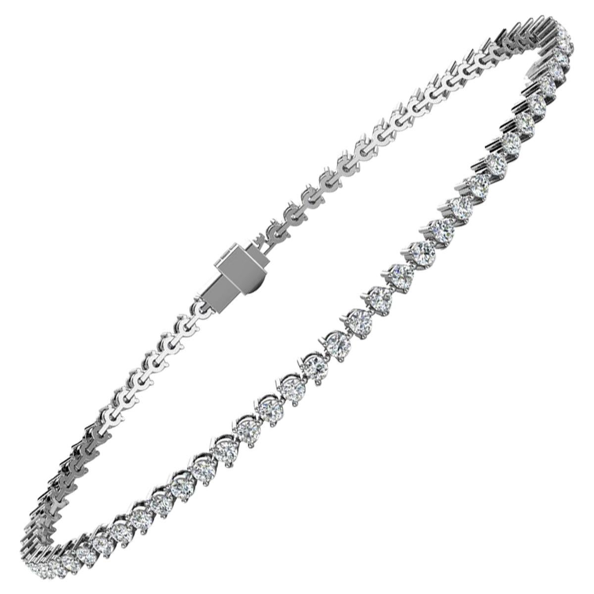 18 Karat White Gold Three Prongs Diamond Tennis Bracelet '2 Carat' For Sale