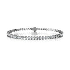 18 Karat White Gold Three Prongs Diamond Tennis Bracelet '3 Carat'