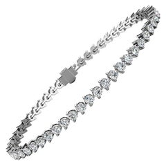 18 Karat White Gold Three Prongs Diamond Tennis Bracelet '4 Carat'