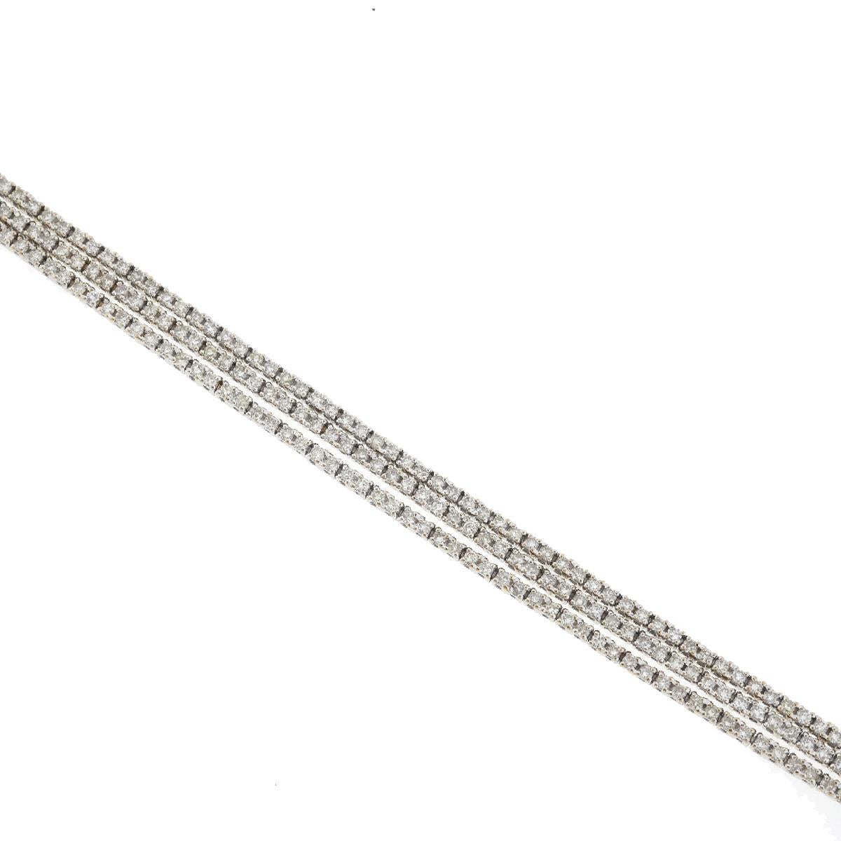 18 Karat White Gold Three Strand Diamond Bracelet 3.45 Carat