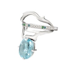 White Gold Tibetan Engagement Ring with Paraiba Tourmaline and Diamonds