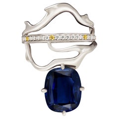 Eighteen Karat White Gold Contemporary Ring with Sapphires and Diamonds