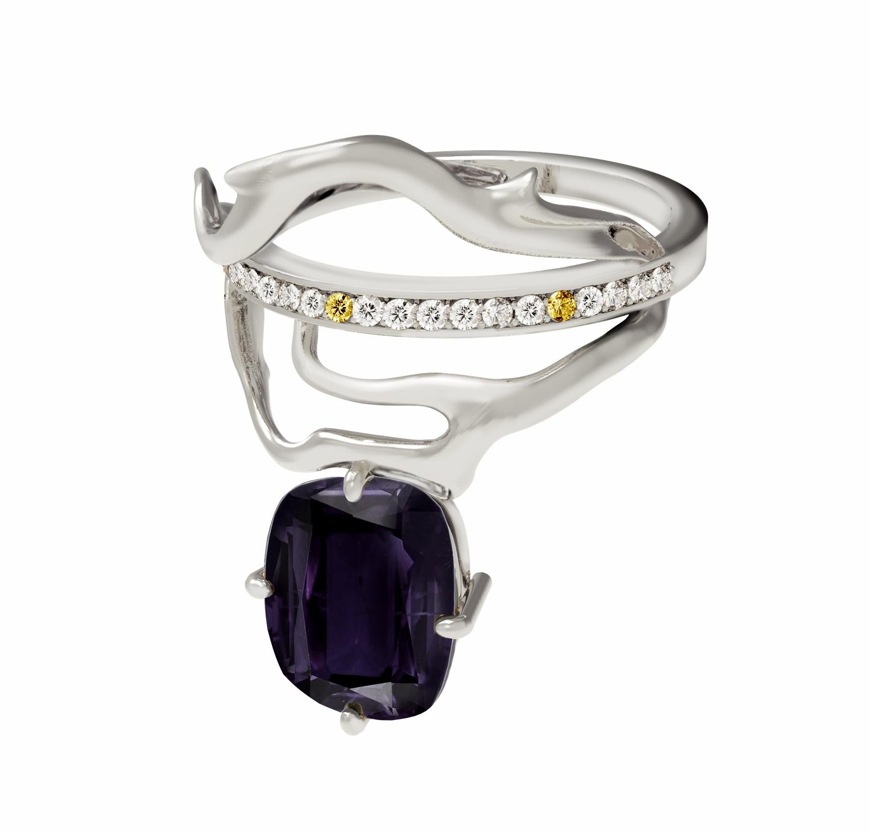 Women's Eighteen Karat White Gold Tibetan Cocktail Ring with Spinel and Diamonds For Sale