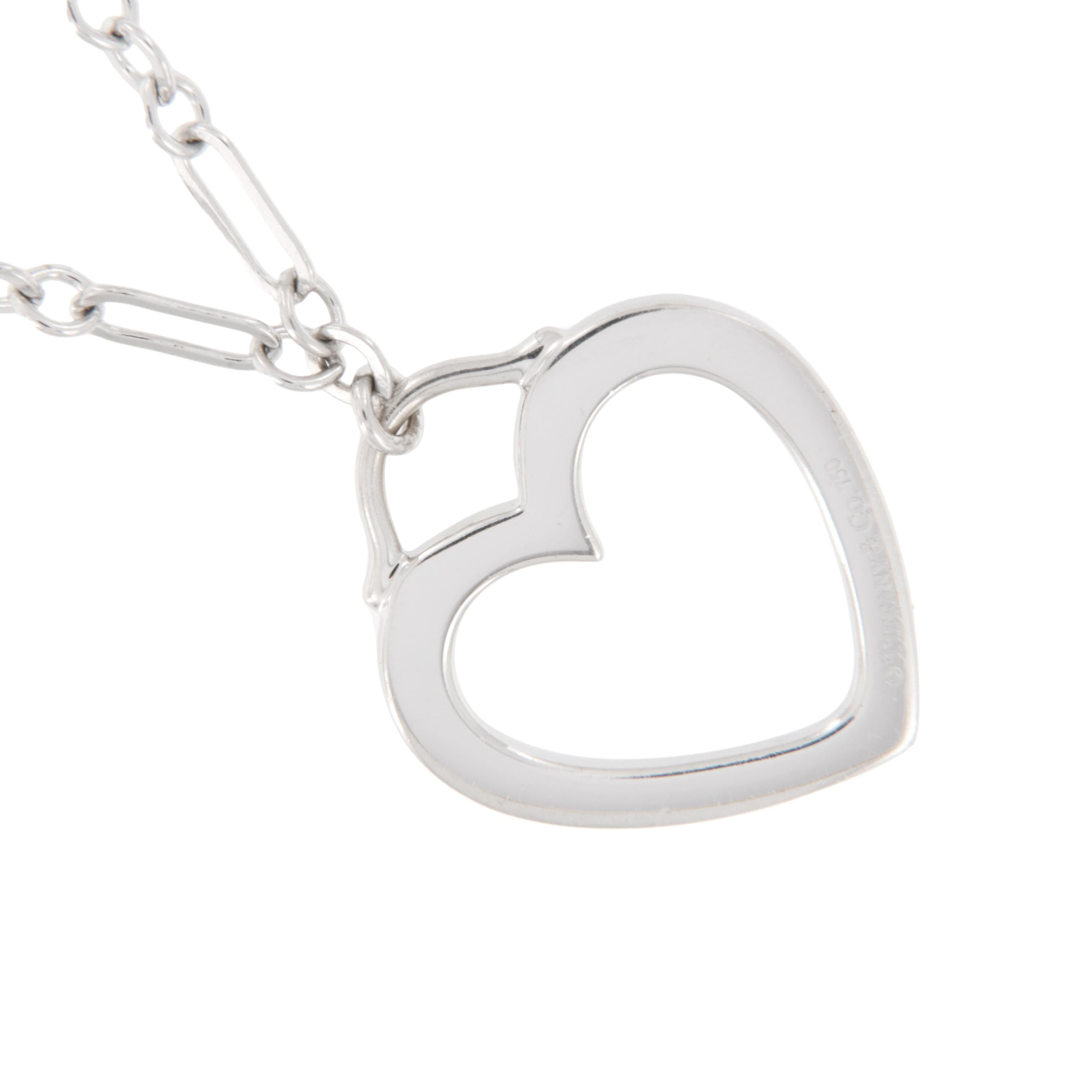 Contemporary 18 Karat White Gold Tiffany and Co Open Heart Necklace For Sale