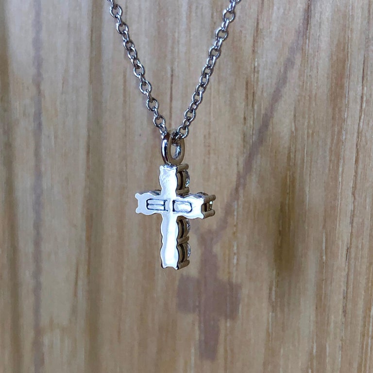Women's 18 Karat White Gold Tiny Cross with 0.30 Carat of Diamond on Cable Chain For Sale
