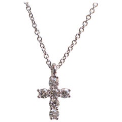 18 Karat White Gold Tiny Cross with 0.30 Carat of Diamond on Cable Chain 18 Karat White Gold Tiny Cross with 0.30 Carat of Diamond on Cable Chain
