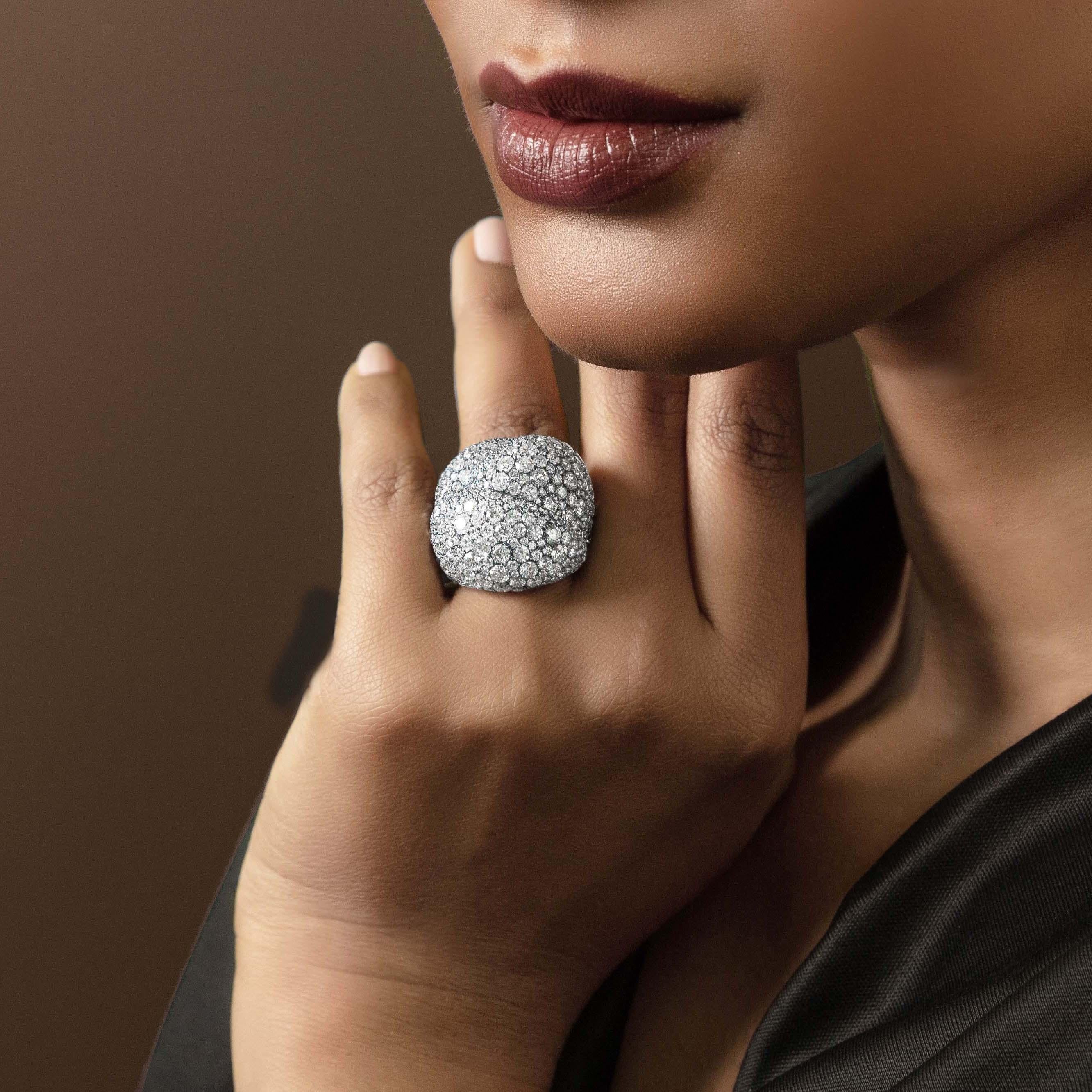 Contemporary 18 Karat White Gold, Titanium and White Diamonds Cocktail Ring