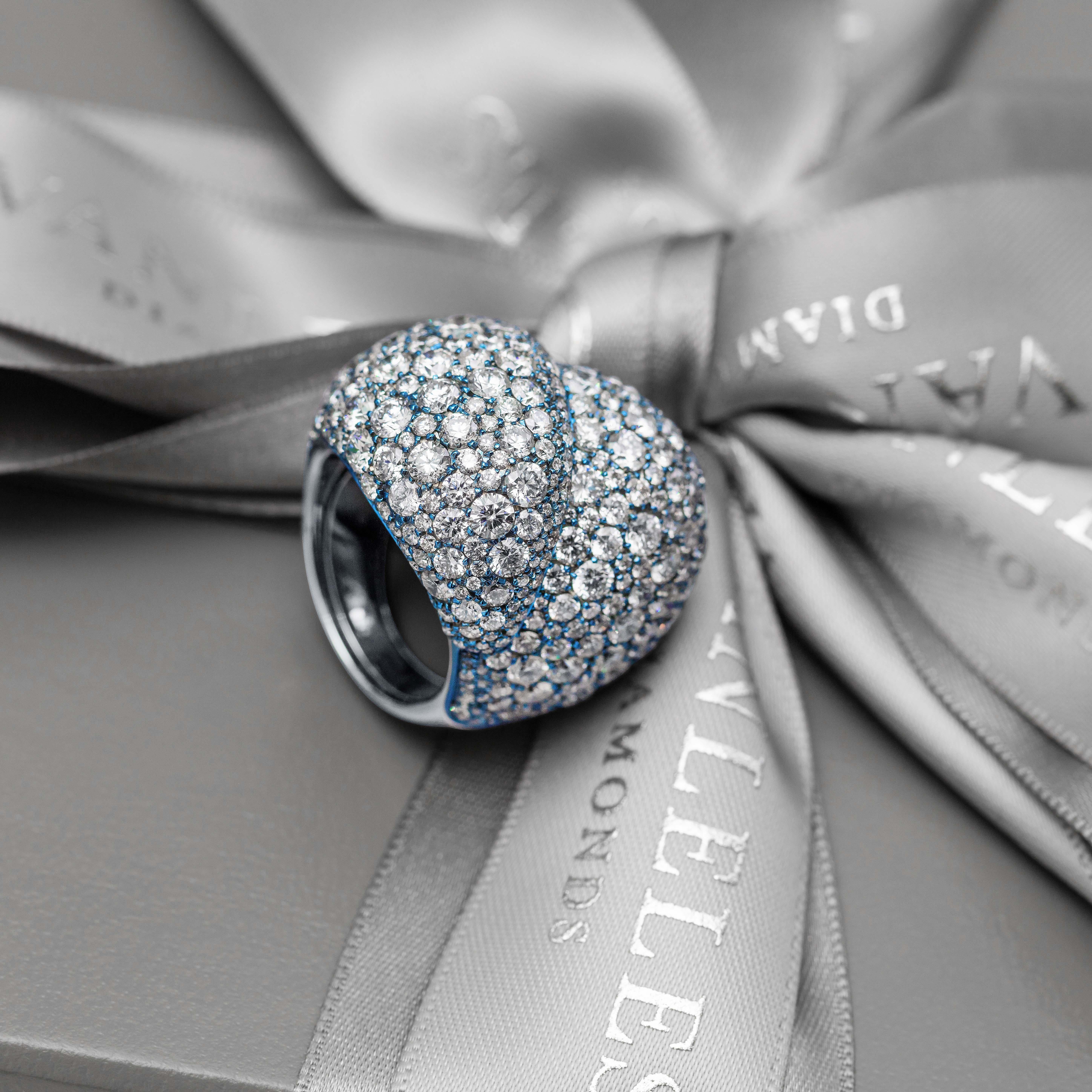 Round Cut 18 Karat White Gold, Titanium and White Diamonds Cocktail Ring