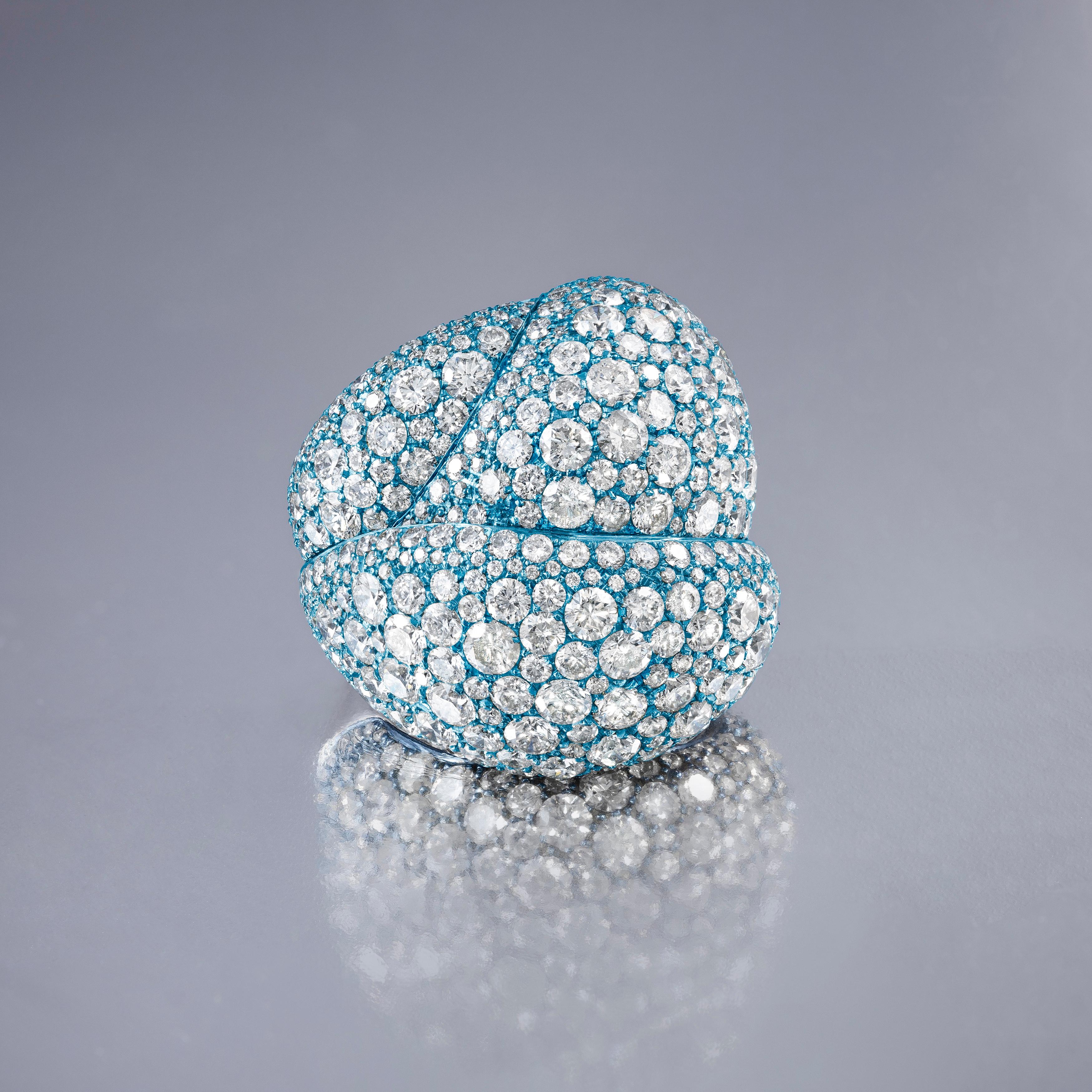 18 Karat White Gold, Titanium and White Diamonds Cocktail Ring 2