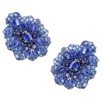 Mini Pendientes de Oro Blanco de 18 Kilates, Titanio, Zafiros Azules y Diamantes