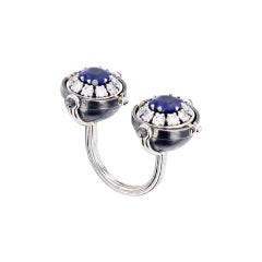 18 Karat White Gold Toi & Moi Blue Sapphire Diamond Ring by Elie Top