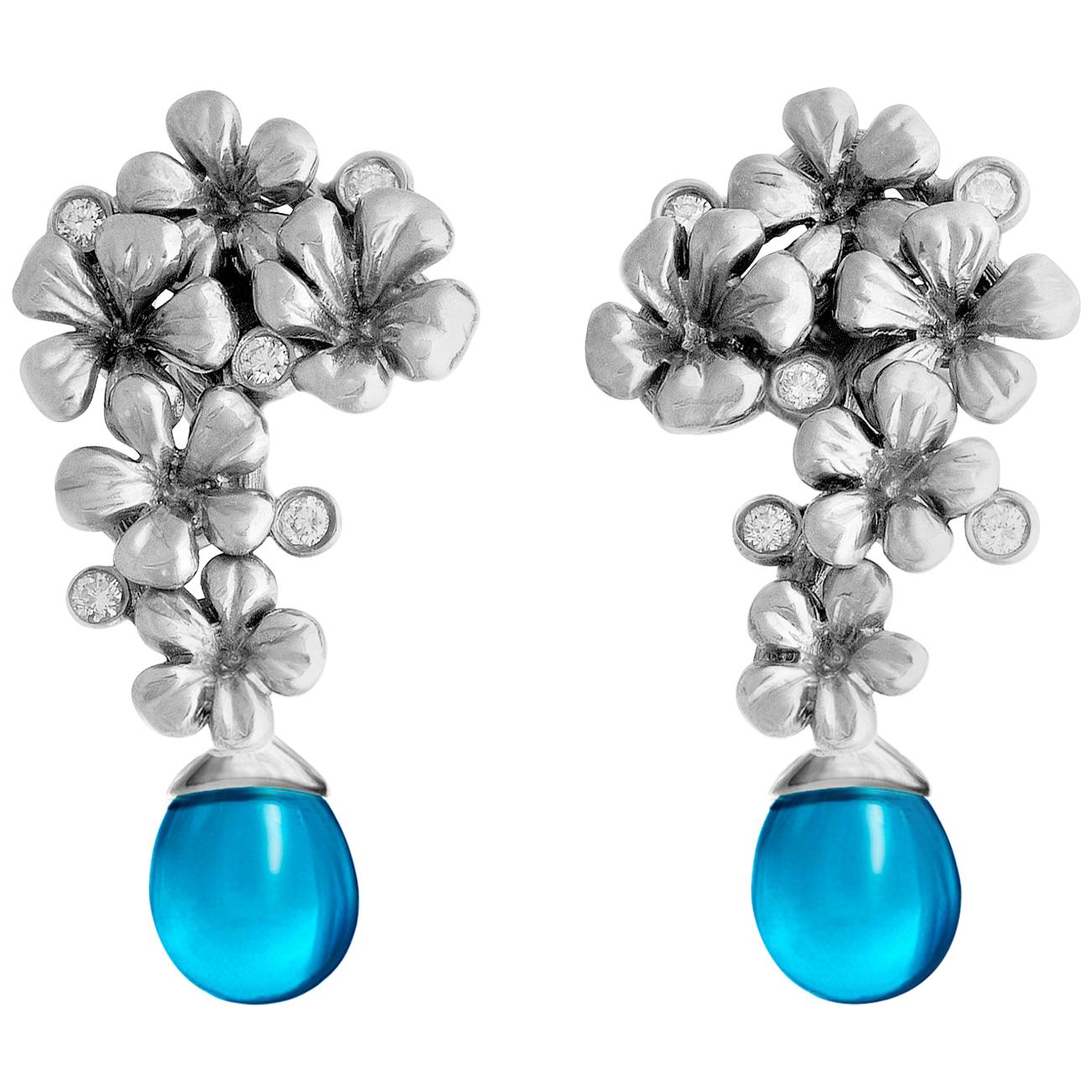 18K White Gold Transformer Cocktail Earrings with Topaz and Ten Diamonds