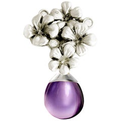 Collana con ciondolo a forma di fiore di prugna Transformer in oro bianco 18 carati e diamanti