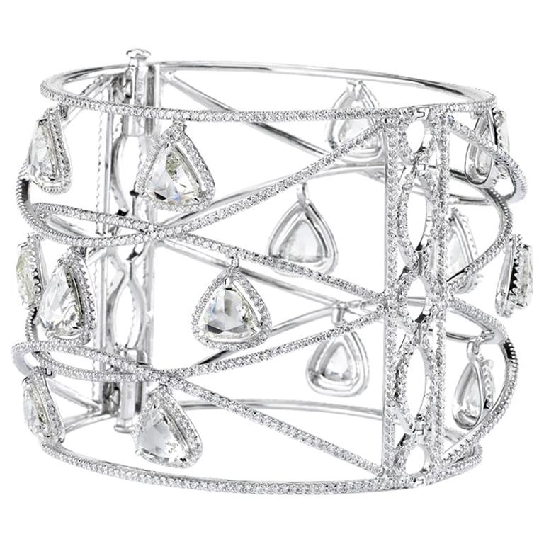 18 Karat White Gold Trillion Cut Diamond Bangle For Sale