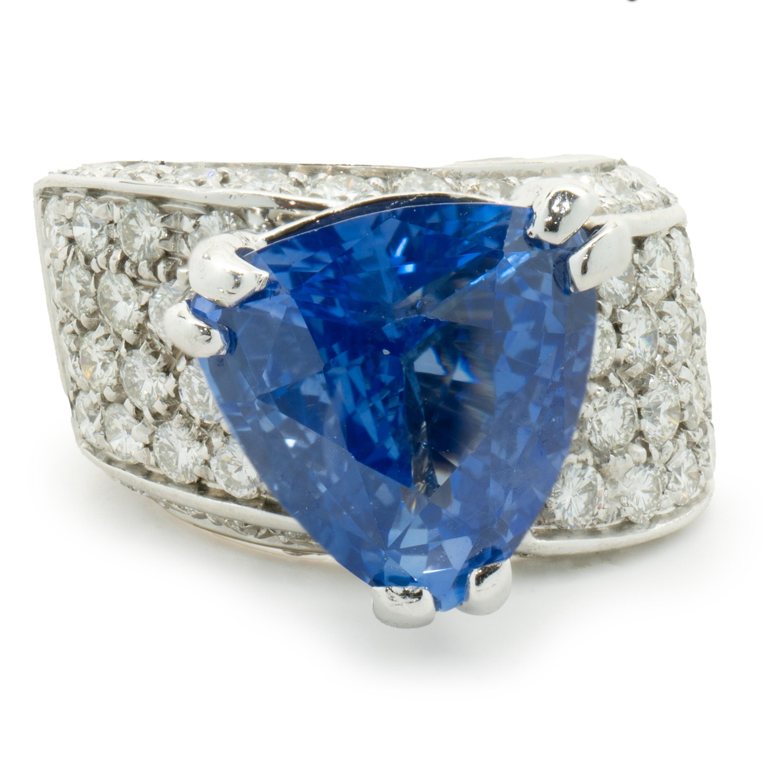 Trillian Rings 18 Karat White Gold Trillion Cut Sapphire and Diamond Ring For Sale at ...