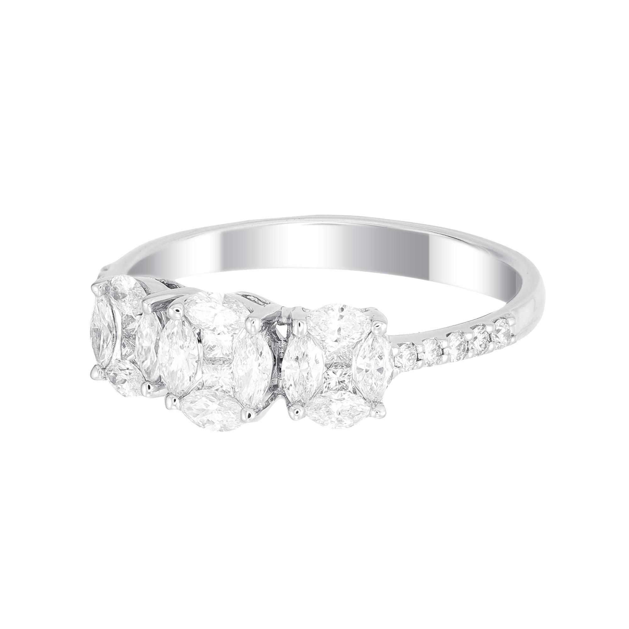 Romantic 18 Karat White Gold Trio Oval Illusion Diamond Wedding Ring