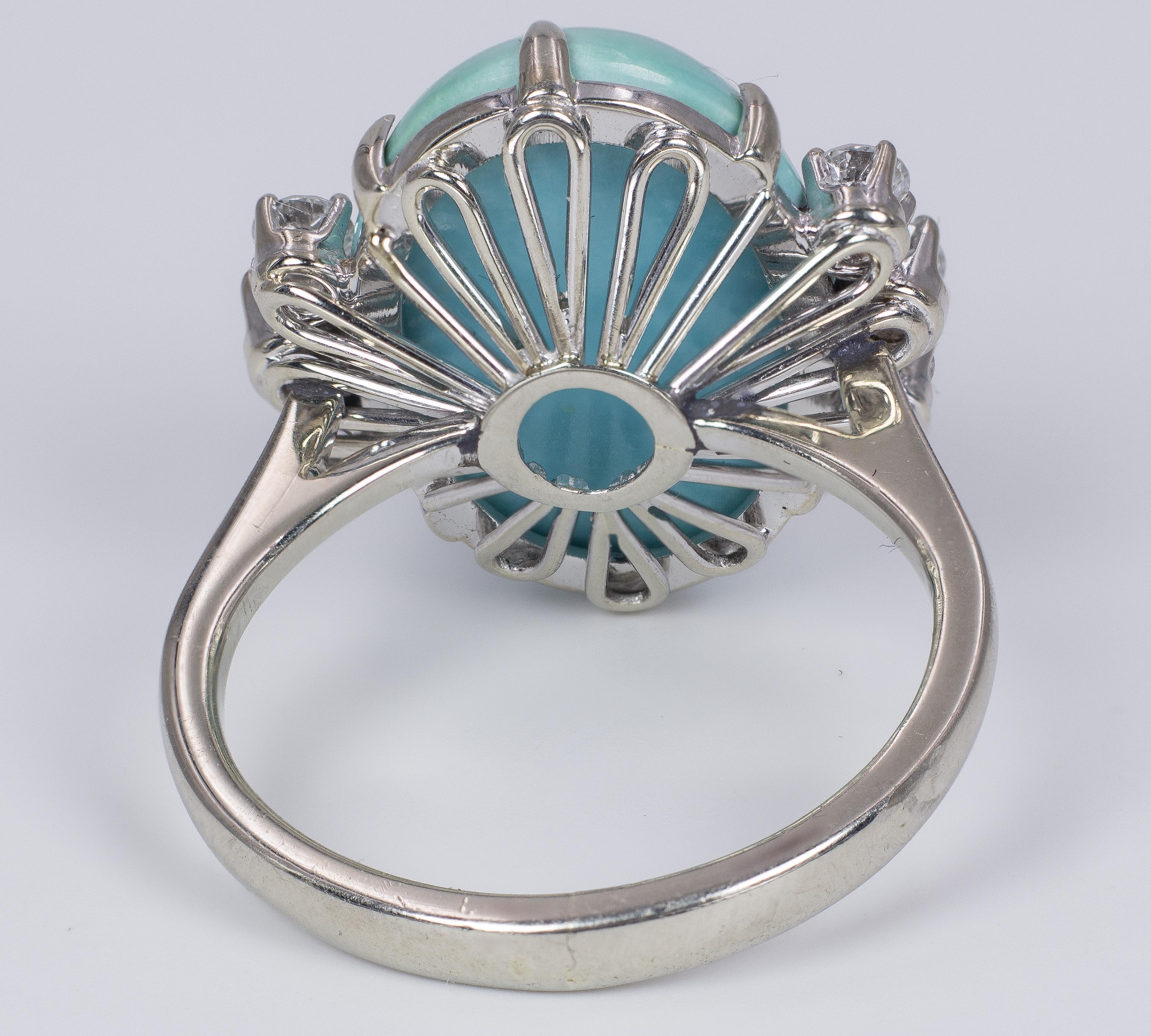 18 Karat White Gold, Turquoise and 0.50 Carat Diamond Ring In Good Condition In Bologna, IT