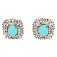 18 Karat White Gold Turquoise and Diamond Clip-On Earrings