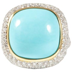 18 Karat White Gold Turquoise and Diamond Cocktail Ring