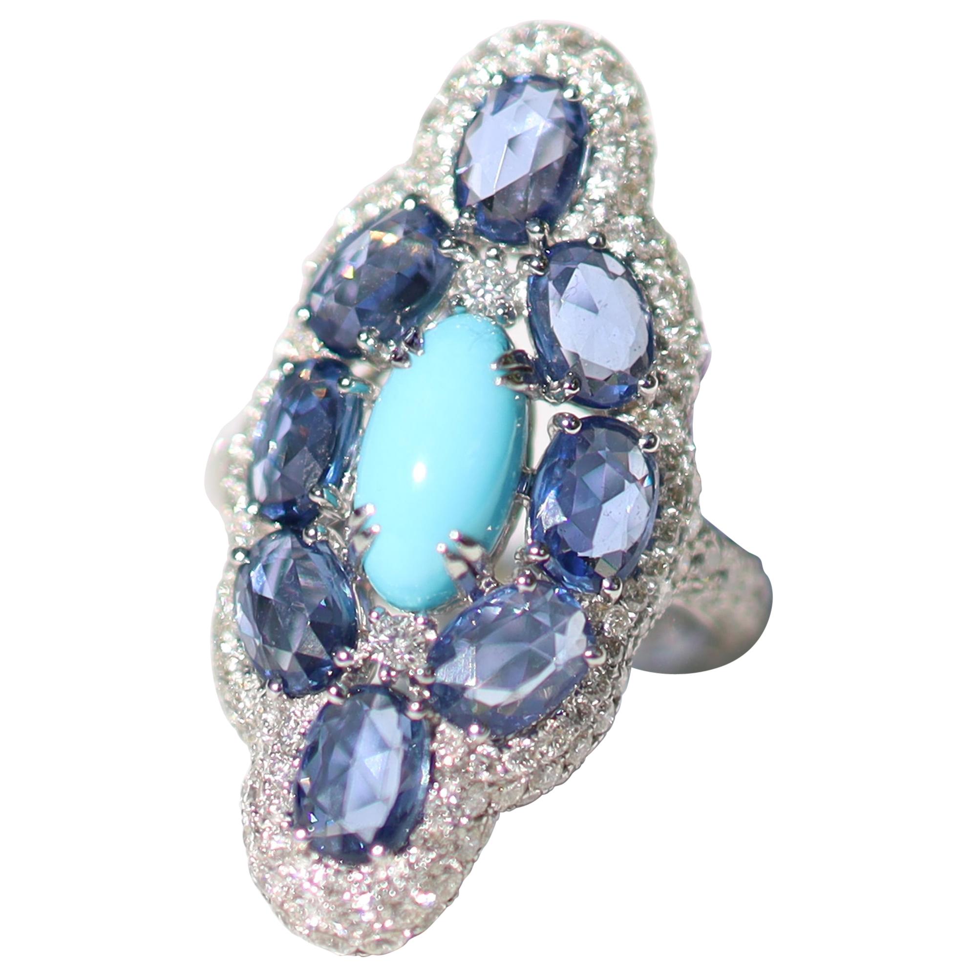 18 Karat White Gold Turquoise Ring For Sale