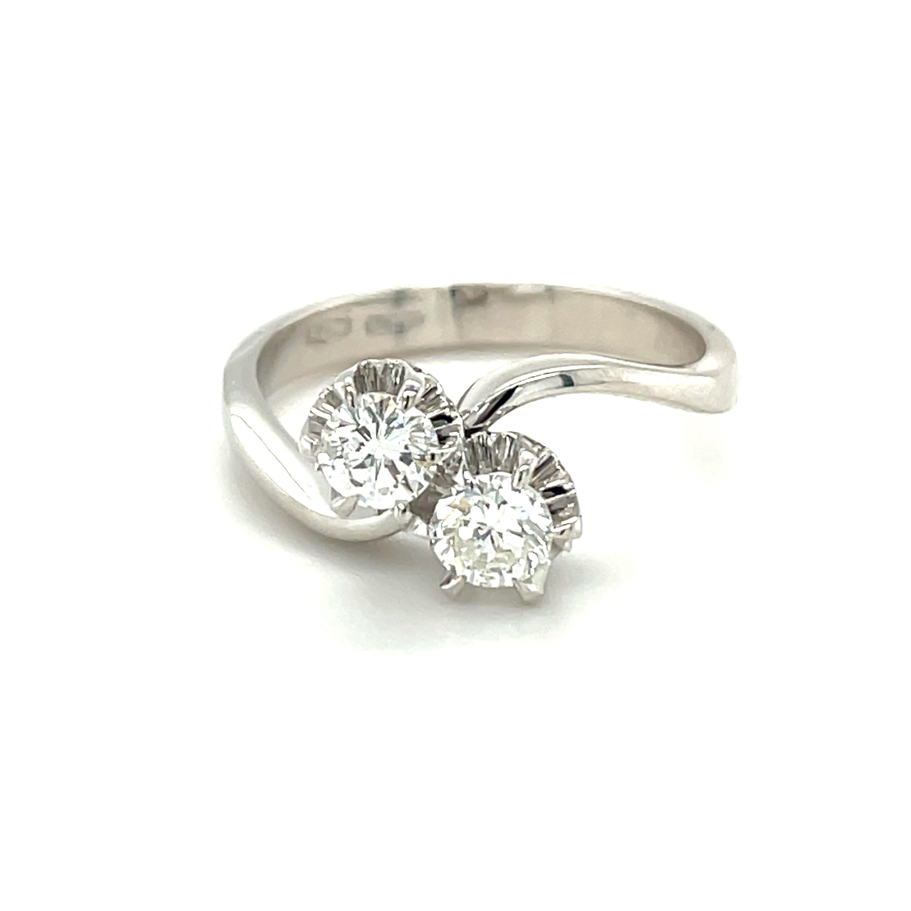 Contemporary 18 Karat White Gold Two Diamond ANNIVERSARY Ring For Sale