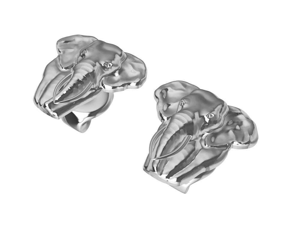 Clous d'oreilles en or blanc 18 carats avec deux têtes d'éléphants Neuf - En vente à New York, NY