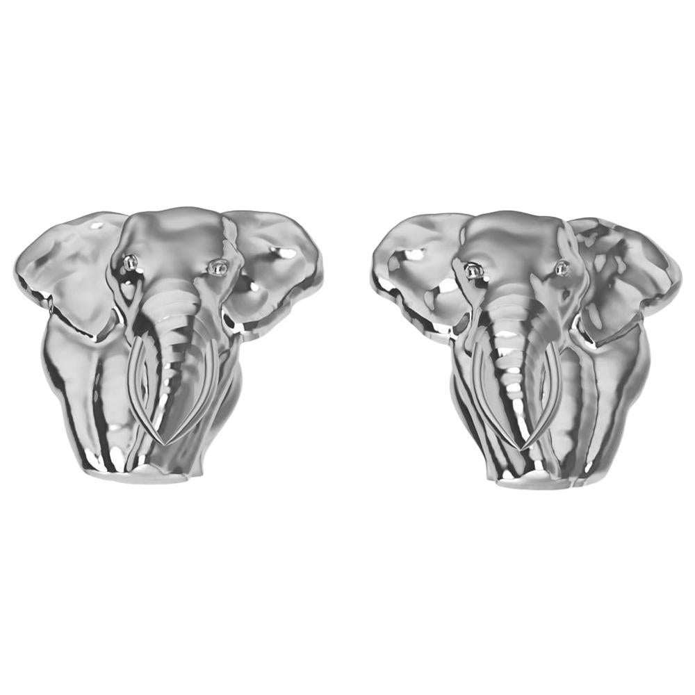 Clous d'oreilles en or blanc 18 carats avec deux têtes d'éléphants