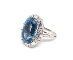 18 Karat White Gold, Upper Extra Fine Aquamarine and Diamond Ring