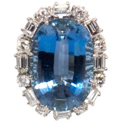 18 Karat White Gold, Upper Extra Fine Aquamarine and Diamond Ring