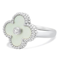 18 Karat White Gold VCA Mother of Pearl & Diamond Alhambra