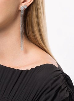 18 Karat White Gold Venus Duplex Illusion 3 Lines Long Diamond Earrings