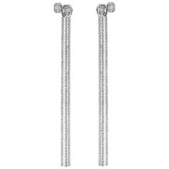 simple long diamond earrings 18 Karat White Gold Venus Duplex Illusion 3 Lines Long Diamond Earrings