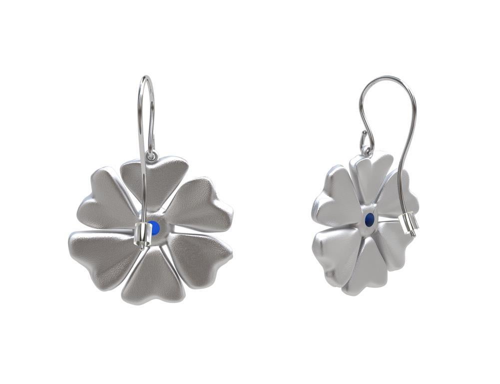 Sterling Rhodium White  6 Petal Star Flower with Blue Sapphires For Sale 2