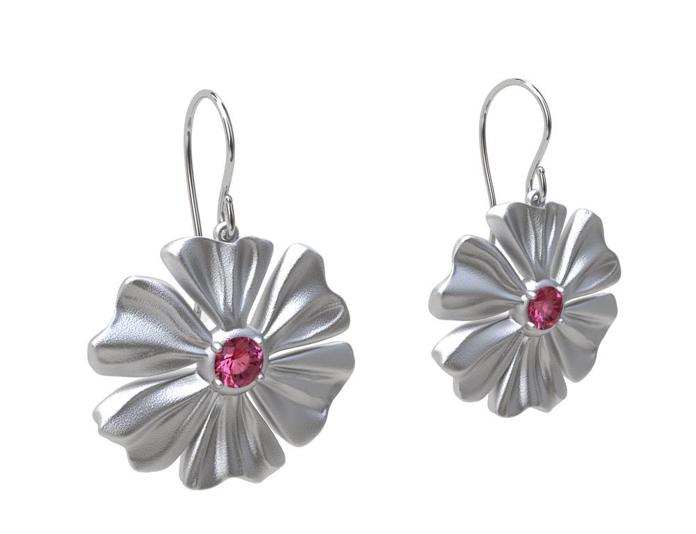 Rhodium White 6 Heart Petals Flower with Pink sapphires, Tiffany designer , Thomas Kurilla designed a stylized flower of his own. Flowers are great inspiration and I have photographed flowers for 25 years. They are little sculptures . Now I use them