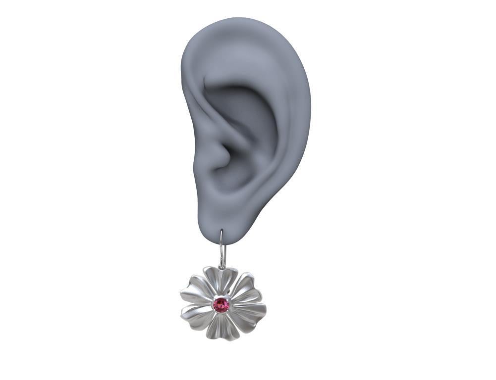 Contemporary Rhodium White 6 Heart Petals Flower with Pink Sapphires For Sale