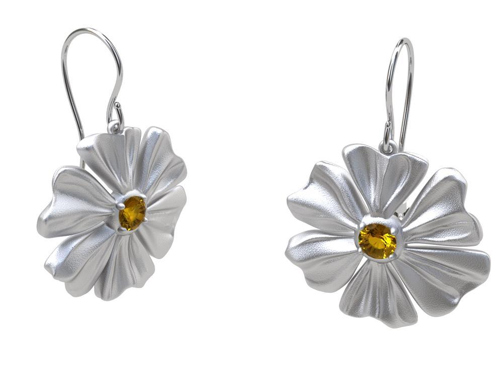 Rhodium White  6 Heart Petals Flower with Yellow sapphires, Tiffany designer , Thomas Kurilla designed a stylized flower of his own. Flowers are great inspiration and I have photographed flowers for 25 years. They are little sculptures . Now I use