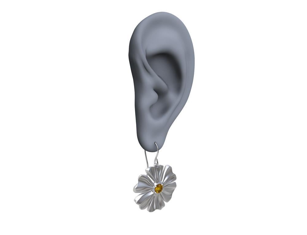Rhodium White 6 Heart Petals Flower with Yellow Sapphires In New Condition For Sale In New York, NY