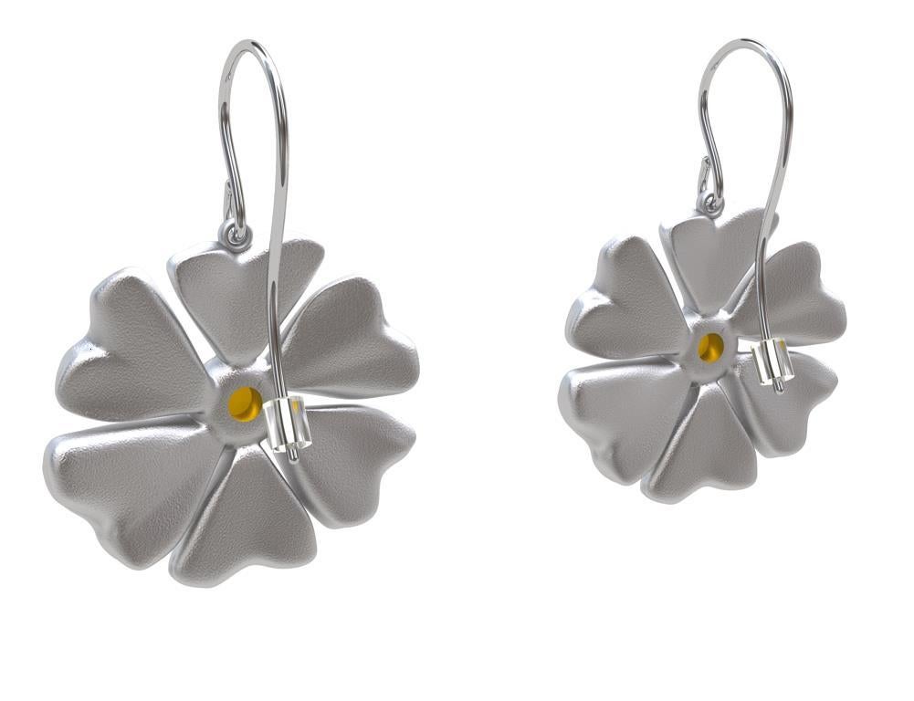 Women's Rhodium White 6 Heart Petals Flower with Yellow Sapphires For Sale