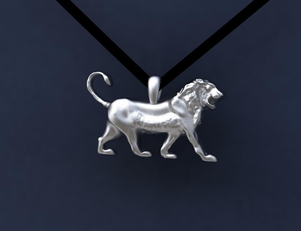 Contemporary White Rhodium Persepolis Lion Pendant Necklace For Sale