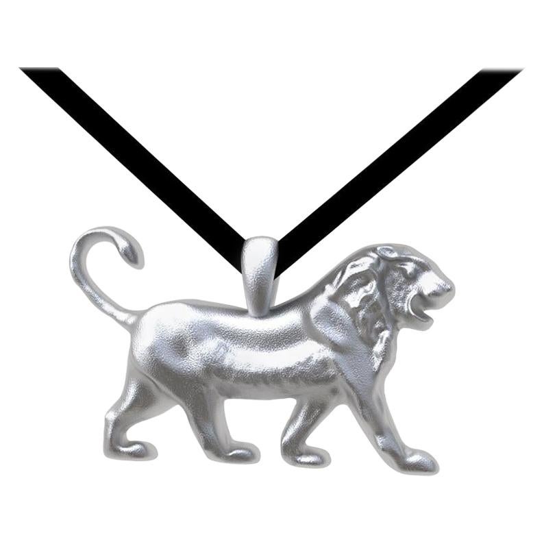 White Rhodium Persepolis Lion Pendant Necklace
