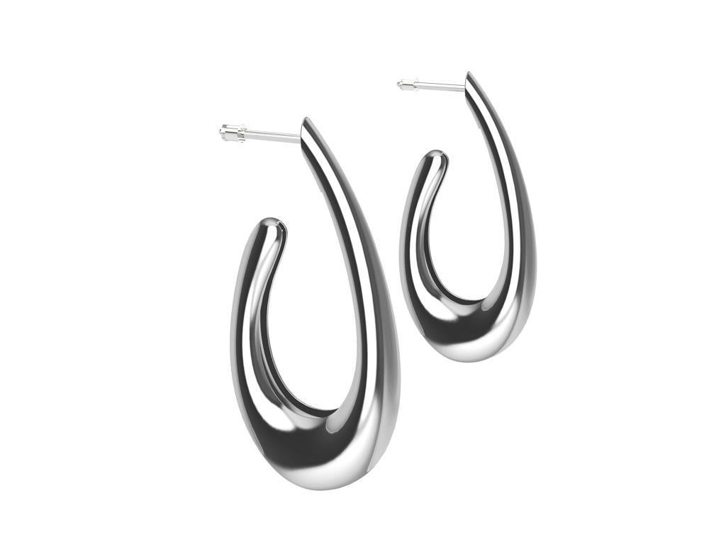 Contemporain Or blanc 18 carats  Boucles d'oreilles creuses en forme de goutte d'eau en vente