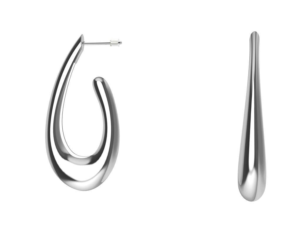 18 Karat White Gold  Teardrop Hollow Hoop Earrings In New Condition For Sale In New York, NY