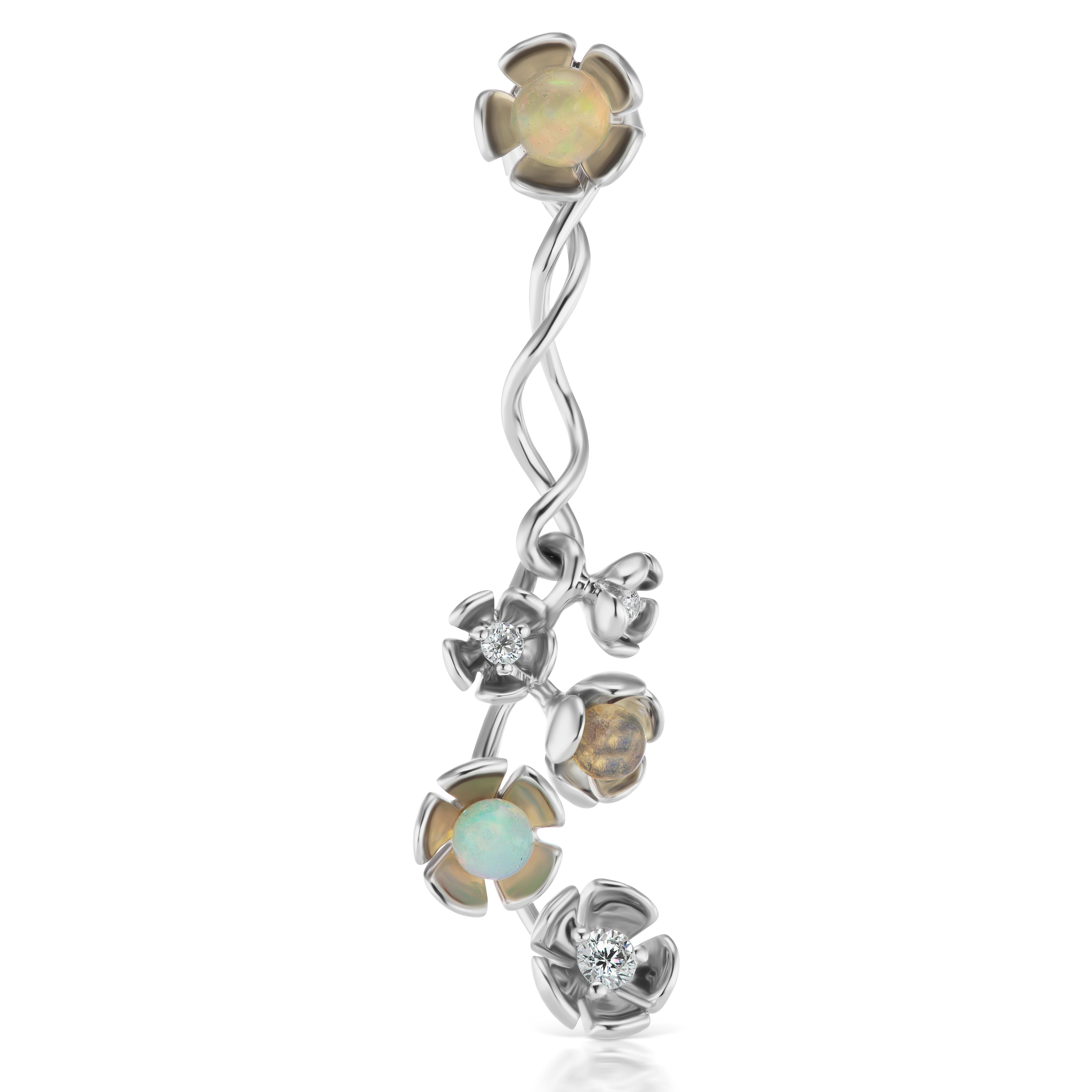 18K White Gold Vine Earrings with Diamond and Opal Bead Flowers
Diamond accents 0.20 ct tw.
2