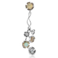 18 Karat White Gold Vine Earrings with Diamond and Opal Bead Flowers